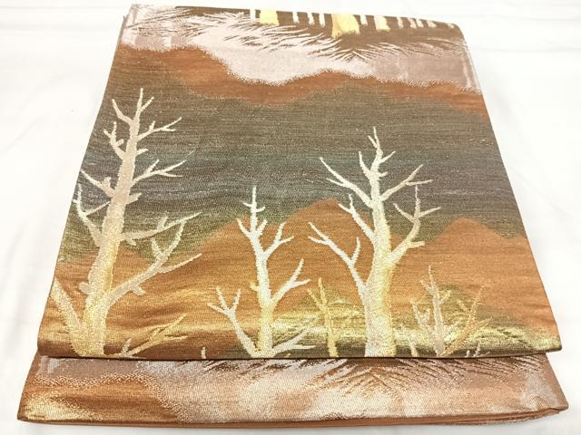 平和屋着物◎六通柄袋帯　風景文　金糸　正絹　逸品　AABI1031yx