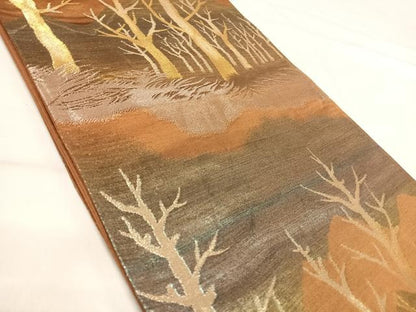 平和屋着物◎六通柄袋帯　風景文　金糸　正絹　逸品　AABI1031yx