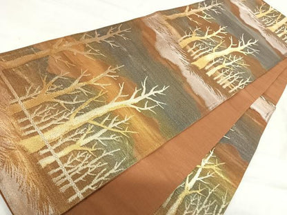 平和屋着物◎六通柄袋帯　風景文　金糸　正絹　逸品　AABI1031yx