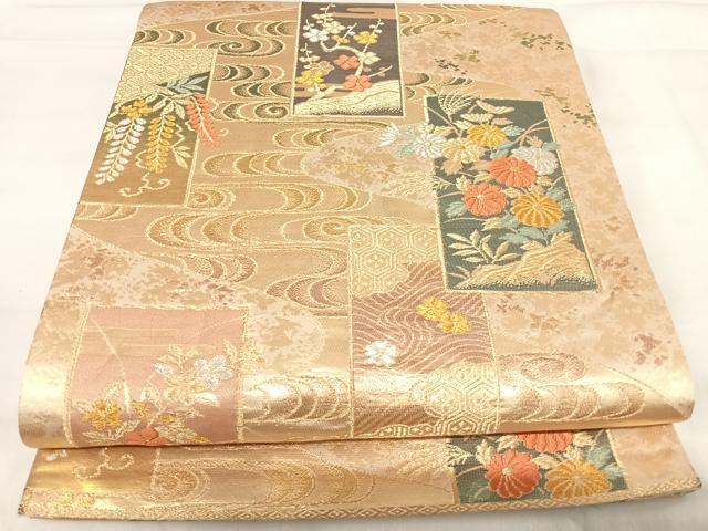 平和屋着物◎六通柄袋帯　唐織　短冊花文　金銀糸　正絹　逸品　AABI1033yx