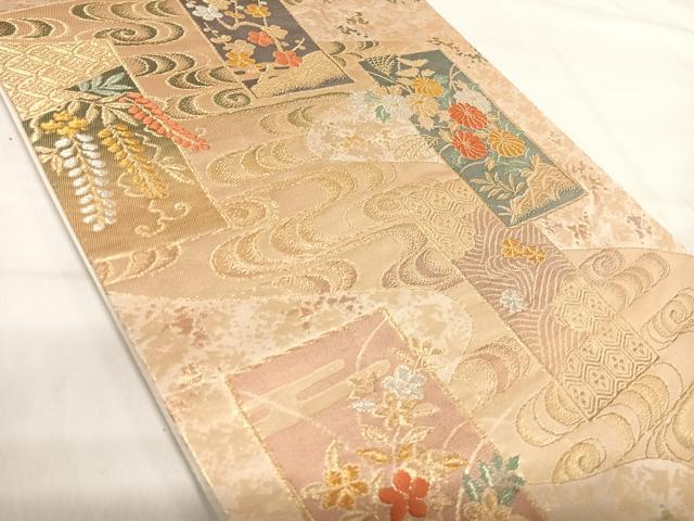 平和屋着物◎六通柄袋帯　唐織　短冊花文　金銀糸　正絹　逸品　AABI1033yx