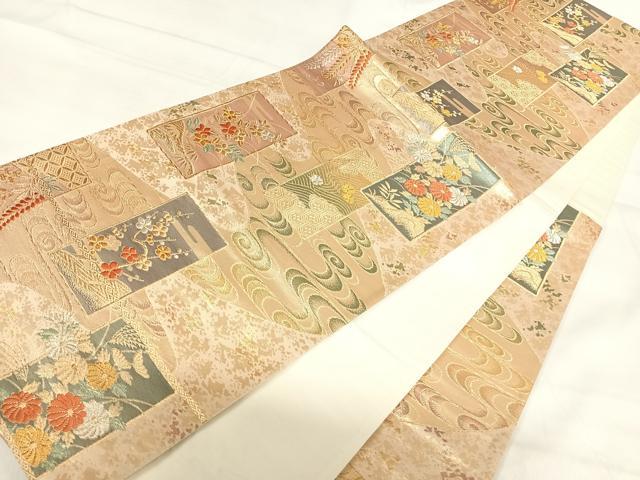 平和屋着物◎六通柄袋帯　唐織　短冊花文　金銀糸　正絹　逸品　AABI1033yx