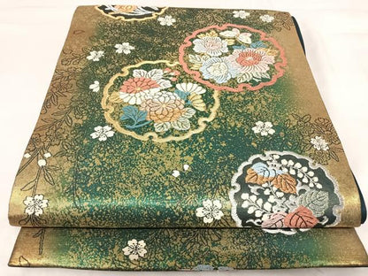 平和屋着物◎六通柄袋帯　唐織　雪輪花蝶文　金銀糸　正絹　逸品　AABI1034yx