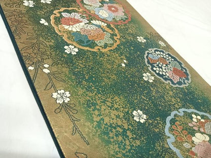 平和屋着物◎六通柄袋帯　唐織　雪輪花蝶文　金銀糸　正絹　逸品　AABI1034yx