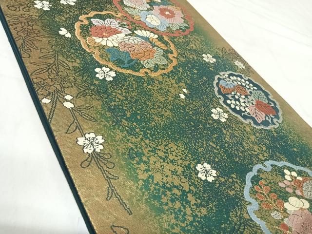 平和屋着物◎六通柄袋帯　唐織　雪輪花蝶文　金銀糸　正絹　逸品　AABI1034yx