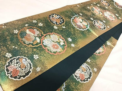 平和屋着物◎六通柄袋帯　唐織　雪輪花蝶文　金銀糸　正絹　逸品　AABI1034yx