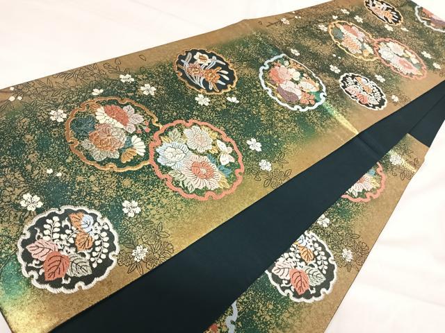 平和屋着物◎六通柄袋帯　唐織　雪輪花蝶文　金銀糸　正絹　逸品　AABI1034yx