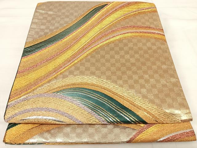平和屋着物◎六通柄袋帯　唐織　流水文　金銀糸　正絹　逸品　AABI1035yx