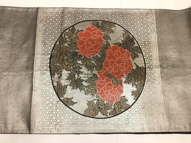 平和屋着物◎太鼓柄袋帯　花丸文　銀糸　正絹　逸品　AABI1041yx