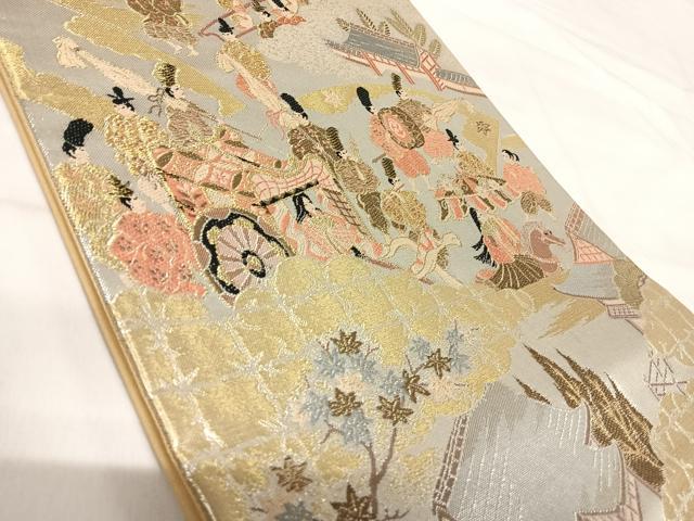 平和屋着物◎六通柄袋帯　唐織　人物風景文　金銀糸　正絹　逸品　AABI1043yx