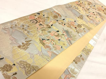 平和屋着物◎六通柄袋帯　唐織　人物風景文　金銀糸　正絹　逸品　AABI1043yx