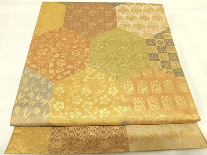 平和屋着物◎六通柄袋帯 名物裂 金糸 鈴乃屋扱い 正絹 逸品 AABI1047yx