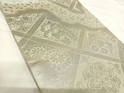 平和屋着物◎佐賀錦 全通柄袋帯 花菱文 銀糸 正絹 逸品 AABI1048yx