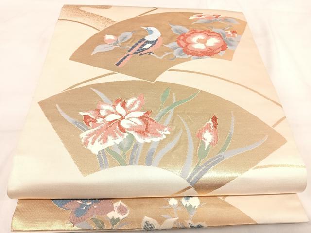 平和屋着物◎六通柄袋帯　唐織　地紙花鳥文　金糸　正絹　逸品　AABI1052yx