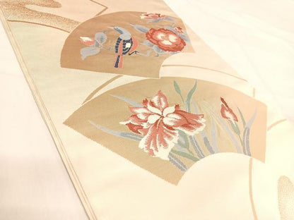 平和屋着物◎六通柄袋帯　唐織　地紙花鳥文　金糸　正絹　逸品　AABI1052yx
