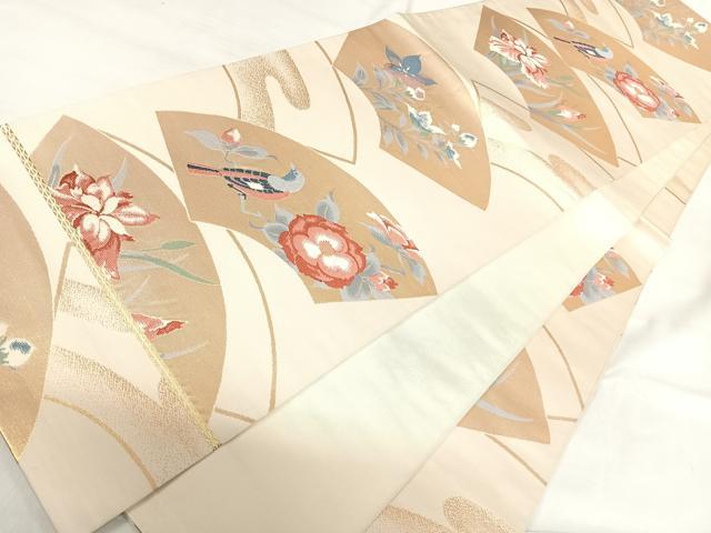 平和屋着物◎六通柄袋帯　唐織　地紙花鳥文　金糸　正絹　逸品　AABI1052yx