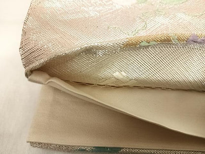 平和屋着物◎西陣　野々村織物謹製　六通柄袋帯　唐織　扇面花文　金銀糸　正絹　逸品　AABI1054yx