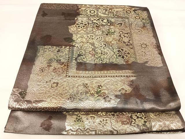 平和屋着物◎六通柄袋帯 色紙花文 金銀糸 正絹 逸品 AABI1061yx