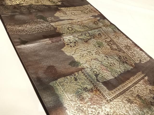 平和屋着物◎六通柄袋帯 色紙花文 金銀糸 正絹 逸品 AABI1061yx