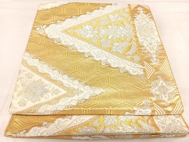 平和屋着物◎六通柄袋帯 唐織 花菱文 金銀糸 正絹 逸品 AABI1062yx