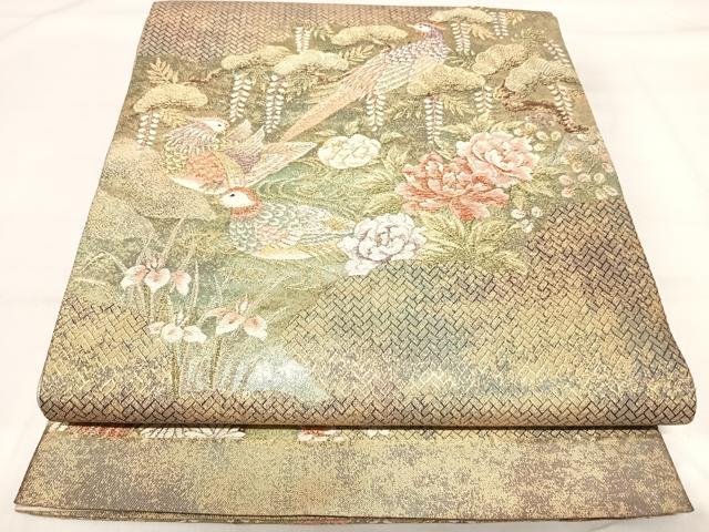 平和屋着物◎六通柄袋帯 唐織 花鳥文 金糸 引箔 正絹 逸品 AABI1063yx