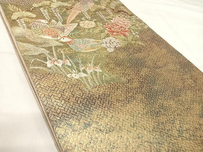 平和屋着物◎六通柄袋帯　唐織　花鳥文　金糸　引箔　正絹　逸品　AABI1063yx