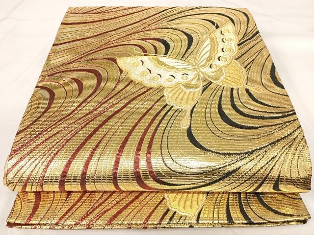 平和屋着物◎六通柄袋帯　舞蝶文　金糸　正絹　逸品　AABI1064yx