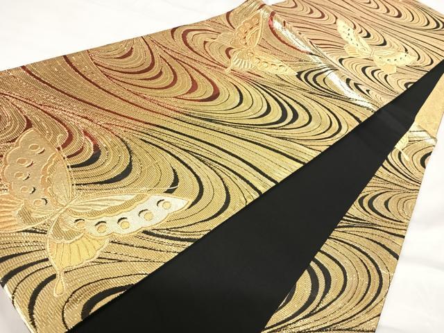 平和屋着物◎六通柄袋帯　舞蝶文　金糸　正絹　逸品　AABI1064yx