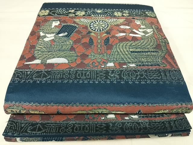 平和屋着物◎六通柄袋帯　壁画文様　金銀糸　正絹　逸品　AABI1066yx 平和屋着物◎佐賀錦 六通柄袋帯 鳳凰花文 金銀糸 正絹 逸品 AABI1036yx