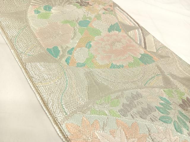 平和屋着物◎佐賀錦 六通柄袋帯 草花文 金銀糸 正絹 逸品