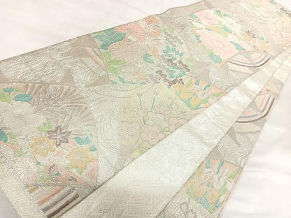 平和屋着物◎佐賀錦 六通柄袋帯 草花文 金銀糸 正絹 逸品 AABI1069yx