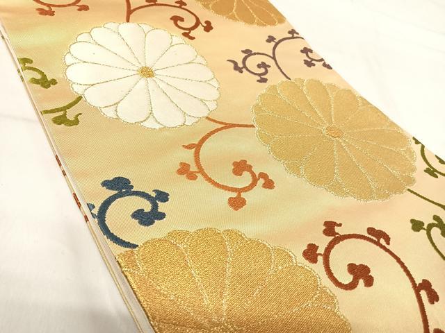 平和屋着物◎六通柄袋帯 唐織 花唐草文 金糸 正絹 逸品 AABI1071yx