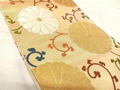 平和屋着物◎六通柄袋帯 唐織 花唐草文 金糸 正絹 逸品 AABI1071yx