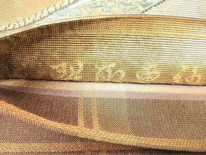 平和屋着物◎両方向六通柄袋帯 唐織 裂取更紗 金糸 正絹 逸品 AABI1072yx