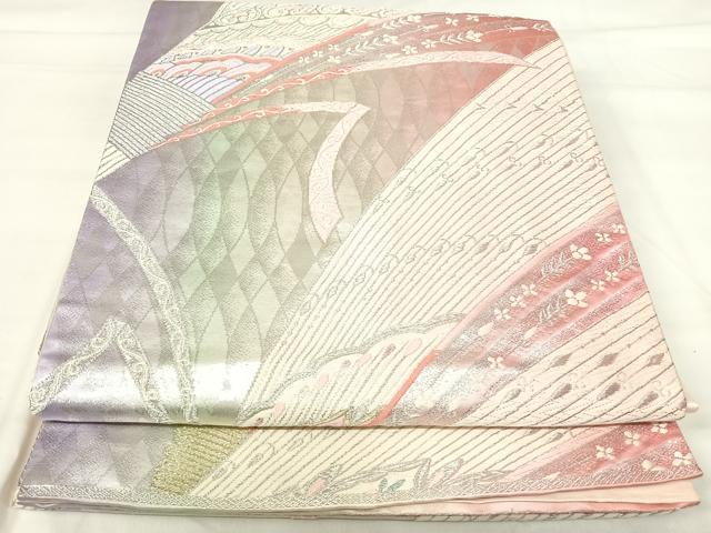 平和屋着物◎六通柄袋帯　唐織　孔雀花文　金銀糸　正絹　逸品　AABI1075yx
