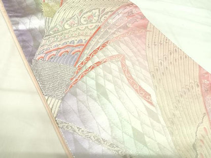 平和屋着物◎六通柄袋帯　唐織　孔雀花文　金銀糸　正絹　逸品　AABI1075yx
