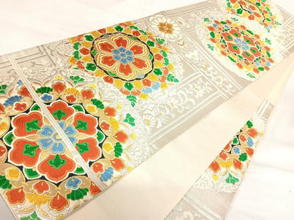 平和屋着物◎西陣 六通柄袋帯 唐織 正倉院花文 金銀糸 正絹 逸品 AABI1078yx