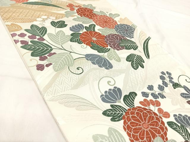 平和屋着物◎六通柄袋帯 唐織 草花文 金銀糸 正絹 逸品 AABI1084yx