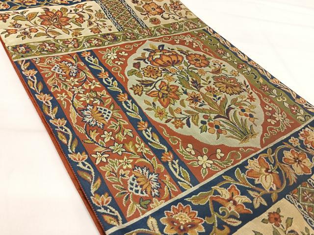 平和屋着物◎六通柄袋帯 草花文 正絹 逸品 AABI1087yx