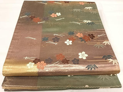 平和屋着物◎六通柄袋帯 唐織 吹き寄せ花文 金糸 正絹 逸品 AABI1088yx