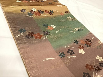 平和屋着物◎六通柄袋帯 唐織 吹き寄せ花文 金糸 正絹 逸品 AABI1088yx