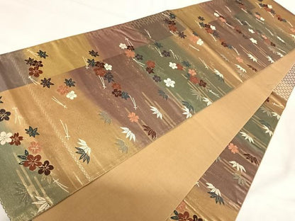 平和屋着物◎六通柄袋帯 唐織 吹き寄せ花文 金糸 正絹 逸品 AABI1088yx