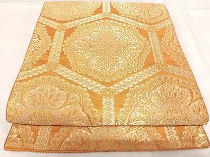 平和屋着物◎六通柄袋帯　亀甲花文　金糸　正絹　逸品　AABI1089yx