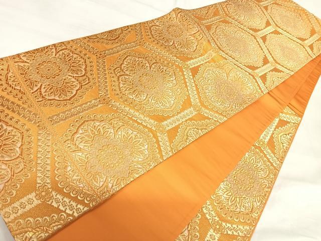 平和屋着物◎六通柄袋帯　亀甲花文　金糸　正絹　逸品　AABI1089yx