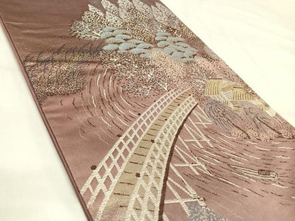 平和屋着物◎六通柄袋帯　唐織　瀬田唐橋　金銀糸　正絹　逸品　AABI1090yx