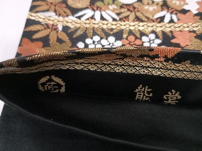 平和屋着物◎六通柄袋帯　唐織　能裳　草花文　黒地　金糸　正絹　逸品　AABI1096yx