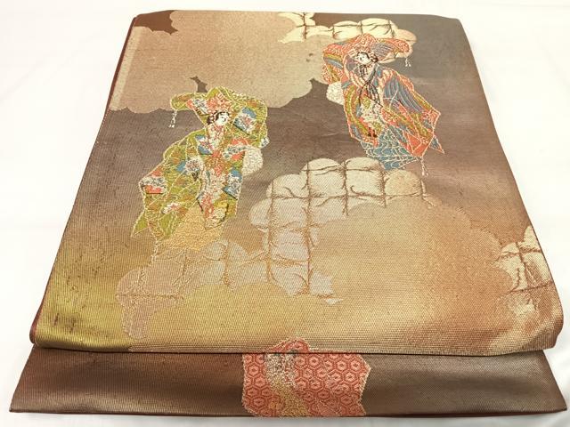 平和屋着物◎六通柄袋帯　唐織　人物文　金糸　正絹　逸品　AABI1099yx