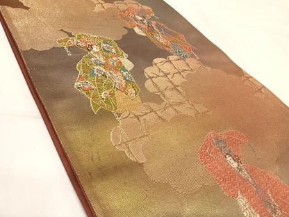 平和屋着物◎六通柄袋帯　唐織　人物文　金糸　正絹　逸品　AABI1099yx