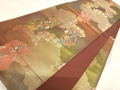 平和屋着物◎六通柄袋帯　唐織　人物文　金糸　正絹　逸品　AABI1099yx