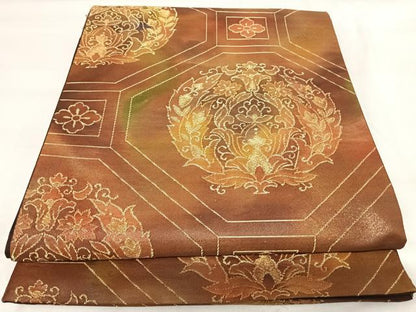平和屋着物◎六通柄袋帯　蜀江花文　金糸　正絹　逸品　AABI1100yx